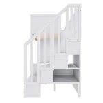 Bunk Bed with Storage Drawers, Safety Stairs, Desk and Star Motif, 90x200cm Solid Pine Wood, White