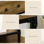 Side Table with 2 Drawers and Lower Shelf, Vintage Brown Black