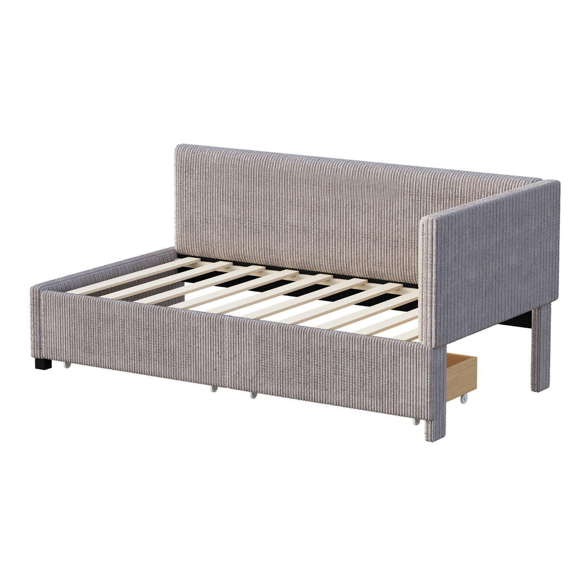Upholstered Bed Sofa, 90x200 Multifunctional with 2 Storage Drawers, Gray Velvet