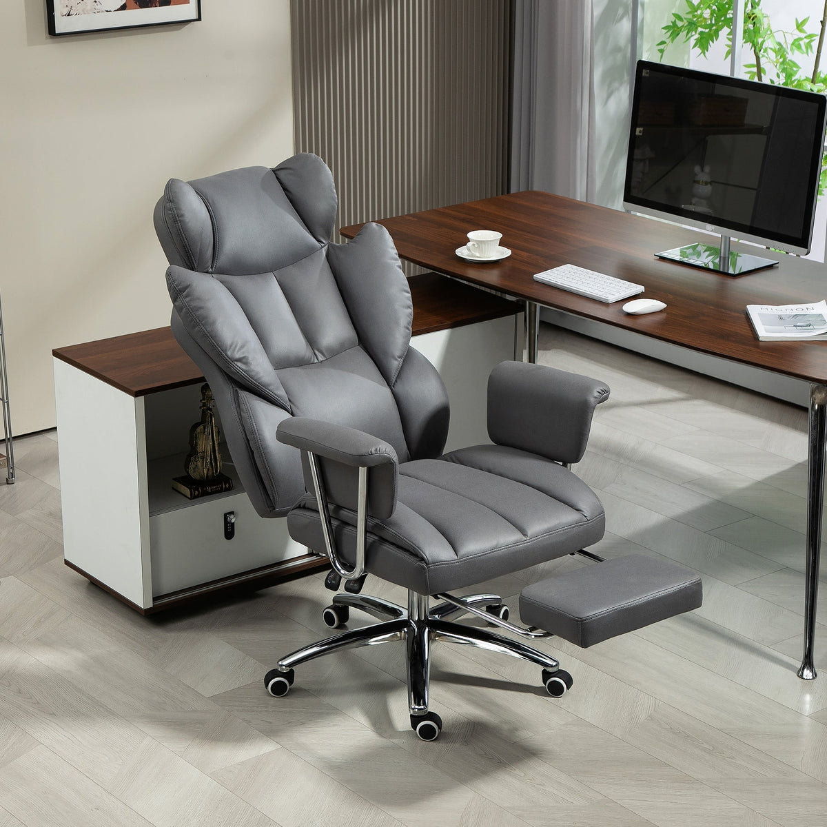 Office Chair Reclining Ergonomic Adjustable Swivel with Footrest Dark Grey
