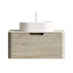 Floating Bathroom Vanity with Oval Sink and Sintered Stone Top, Oak Cream Wood Grain