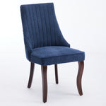 Dining Chairs Set of 2 Channel Upholstered Solid Wood Legs - Blue Linen