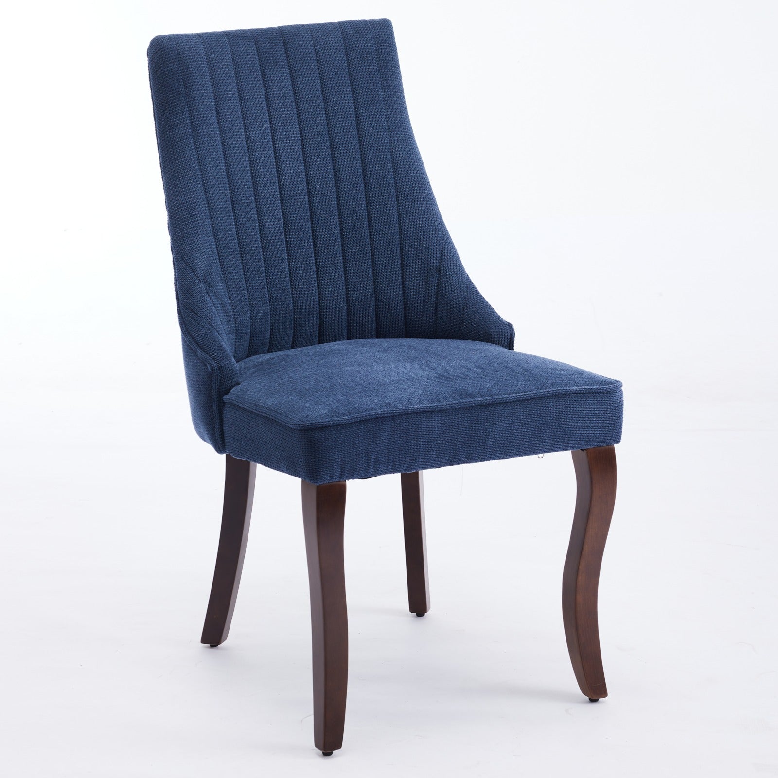 Dining Chairs Set of 2 Channel Upholstered Solid Wood Legs - Blue Linen