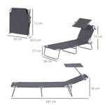 Folding Sun Lounger Deck Chair with Sunshade 187x58x36 cm, Grey