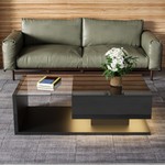 Coffee Table with Glass and LED Effect, High-Gloss Black
