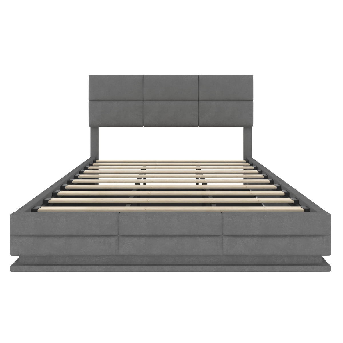 Upholstered Bed 180x200cm with Storage & LED, Grey Velour