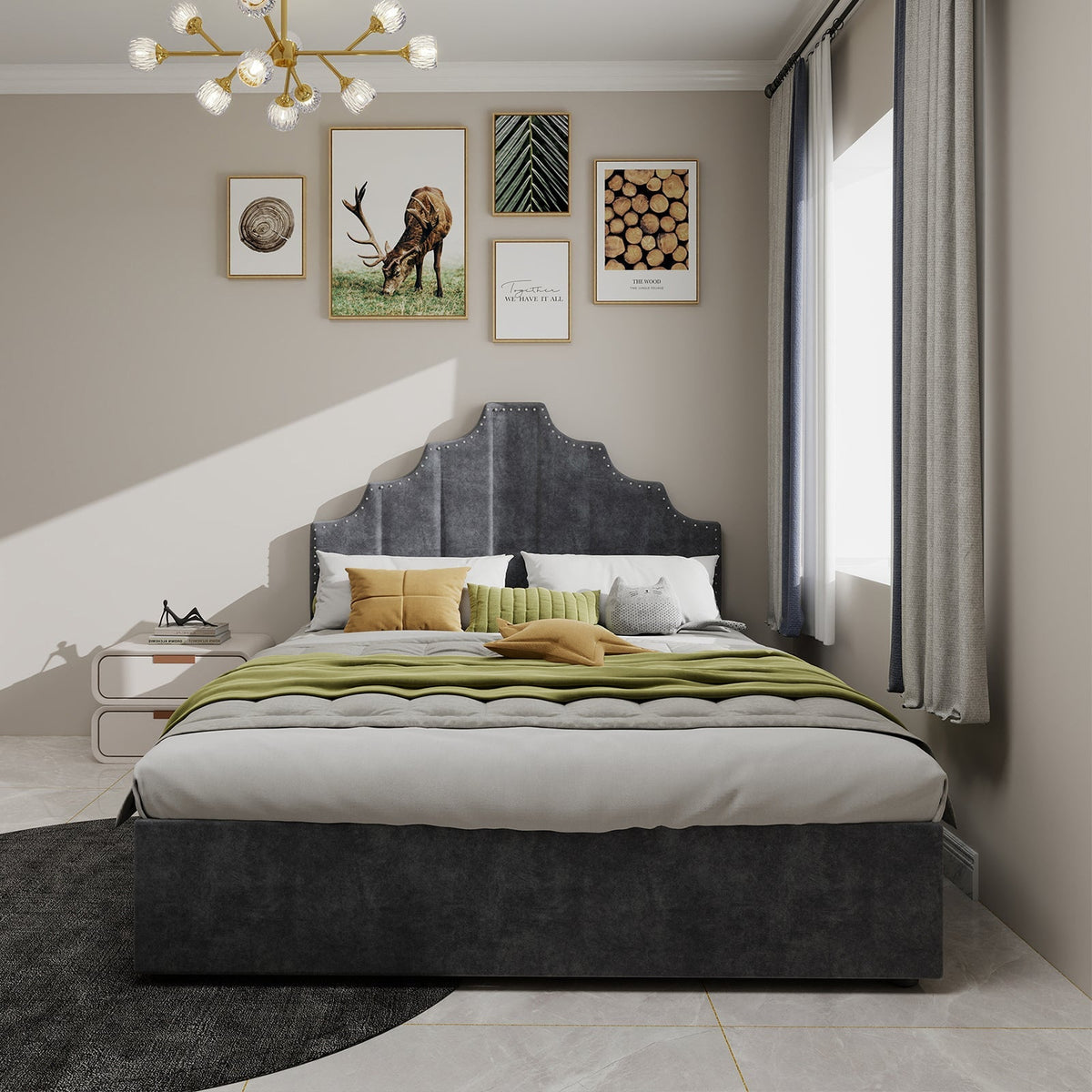 Modern Minimalist Soft Bed, 160*200CM, Gray
