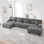 Modular Corner Sofa U-Shaped 4-Seater Movable Ottoman Chenille Grey