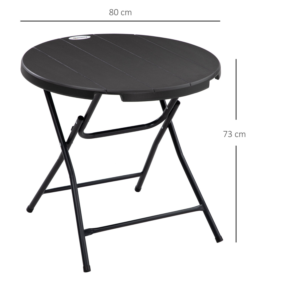 Garden Table Round Folding Ø80cm 4 People Wood Look Dark Grey