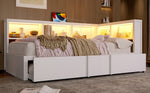 Metal Daybed 90x200cm Pull-out Bed Storage Cabinets LED USB White