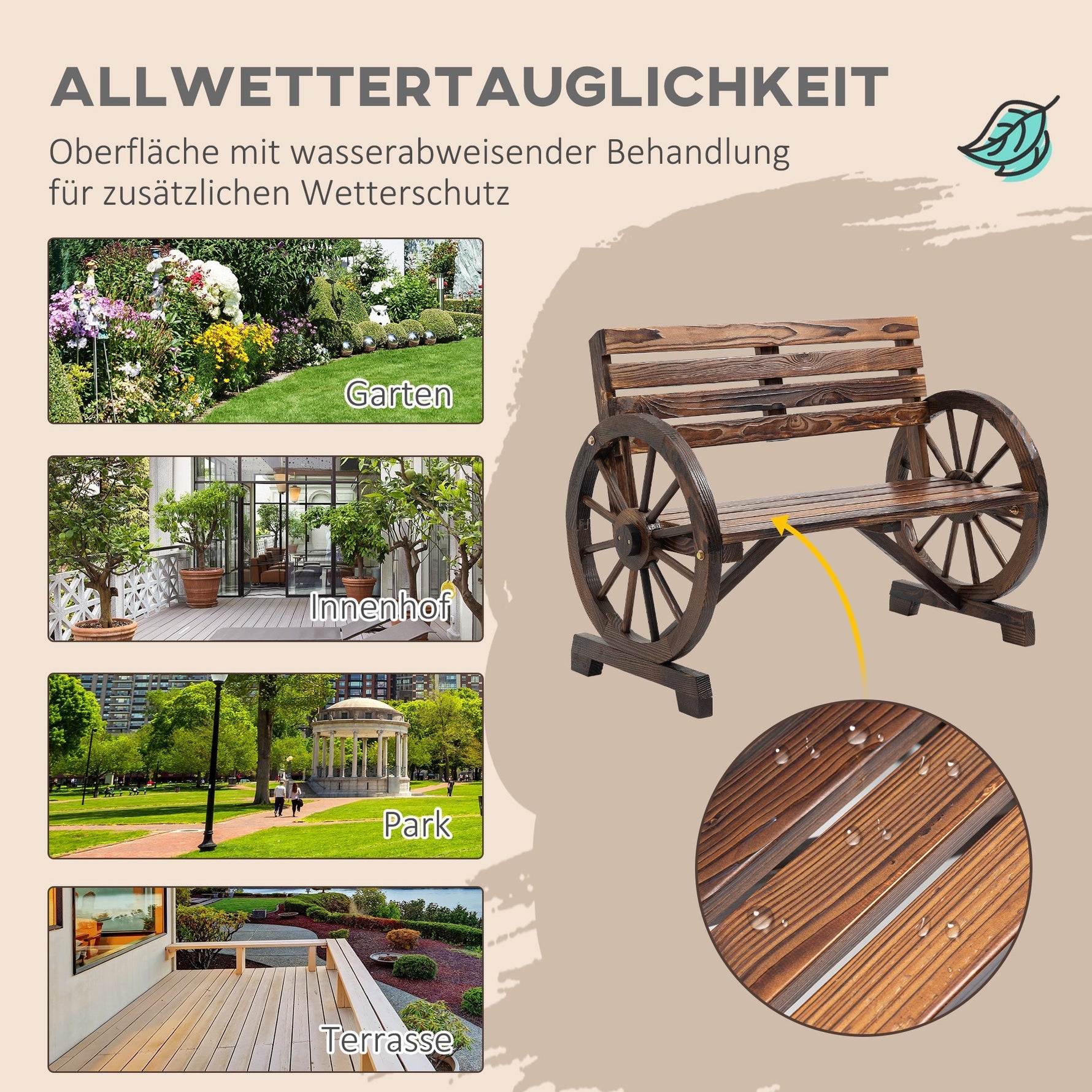 2-Seater Garden Bench Wagonwheel Armrests Fir Wood Brown