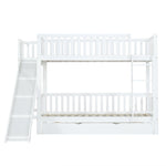 Bunk Bed with Trundle, Slide & Shelves, Pine + MDF White