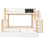 Children's Bunk Bed with Chalkboard, Drawers and Double Bed, 90x200cm and 140x200cm, White and Light Oak