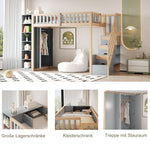 Loft Bed, Multifunctional with Shelves, Storage & Wardrobe, Grey + Raw Wood