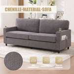2-Seater Sofa USB-C LED Cup Holders & Pockets - Light Gray Chenille