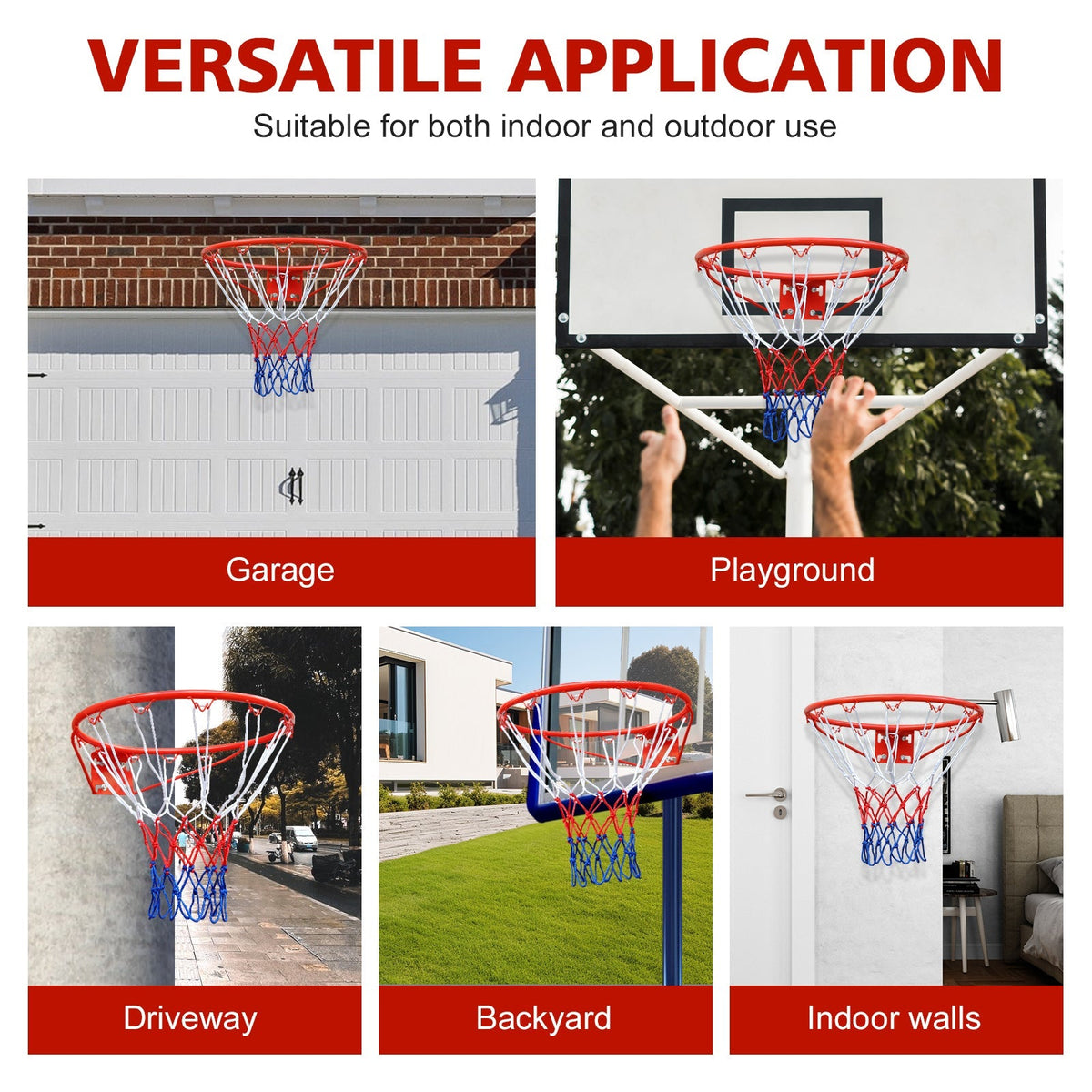 Basketball Rim Replacement, Heavy Duty, Wall/Door Mounted, In-Ground & Wall-Mounted, Red
