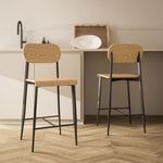 Bar Stool Set of 2, Footrest, 66cm Height, Industrial Design, Natural Wood + Black