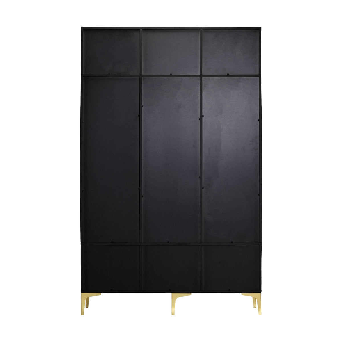 Wardrobe Set with Bench, Multifunctional Storage, Open Storage, 6 Golden Hooks, Black