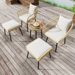 5-Piece Garden Lounge Set with Table, Chairs & Stools, Natural Rattan