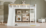 Loft Bed with Slide & Storage, Pine + MDF + Plywood, White + Natural