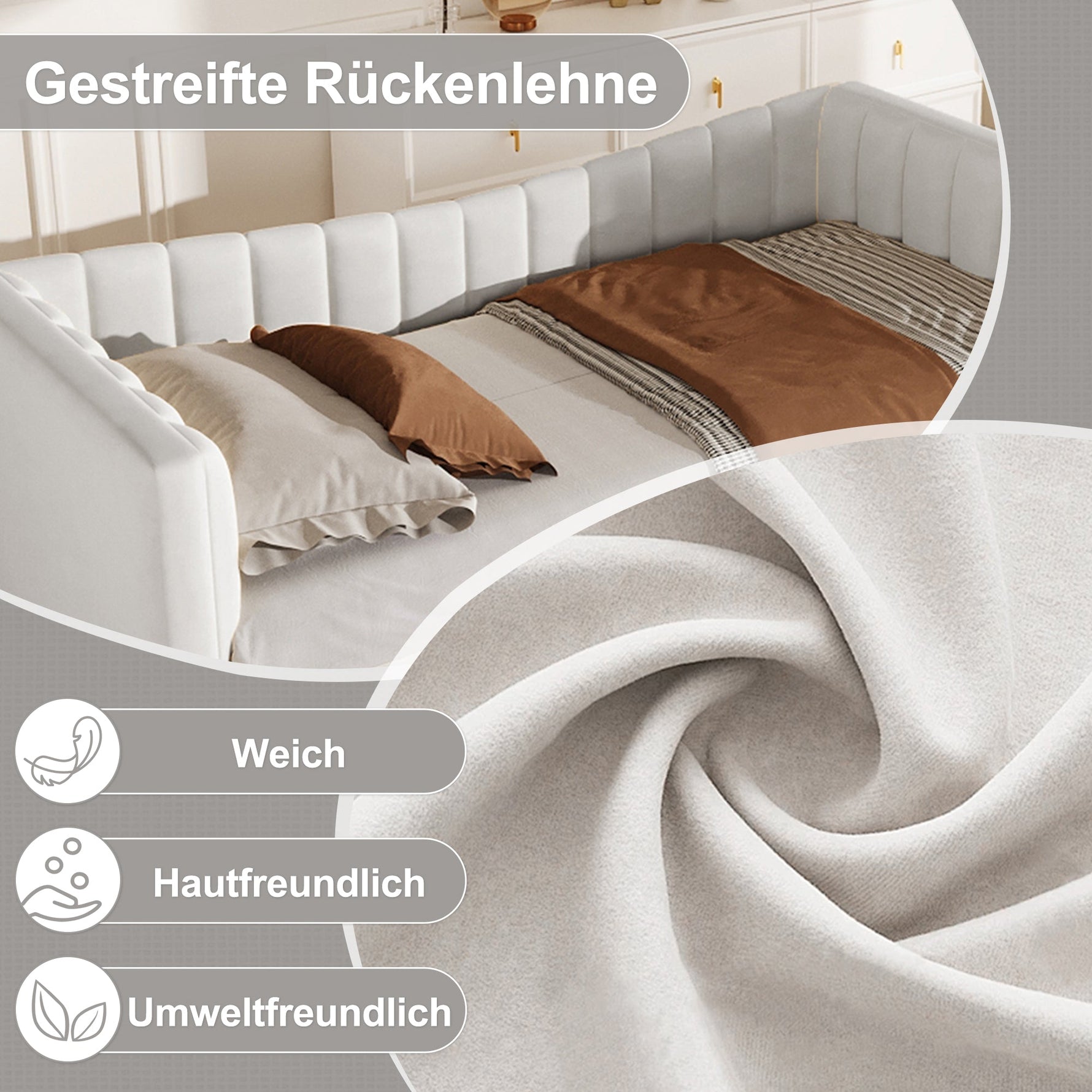 Upholstered Daybed Pull-Out Bed 90x200cm Extendable to 180x200cm Velvet White