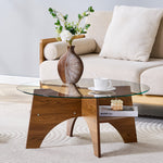 Round Side Table Ø 80 cm Safety Glass Top Multifunctional Walnut-Finish MDF