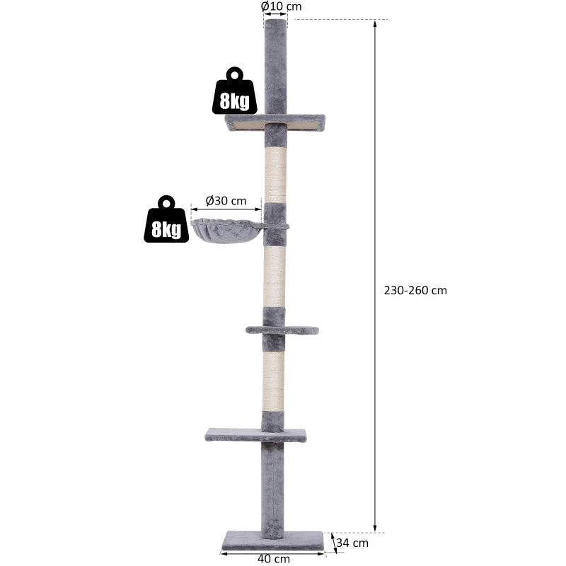 Cat Tree, Height Adjustable Sisal Posts, Grey