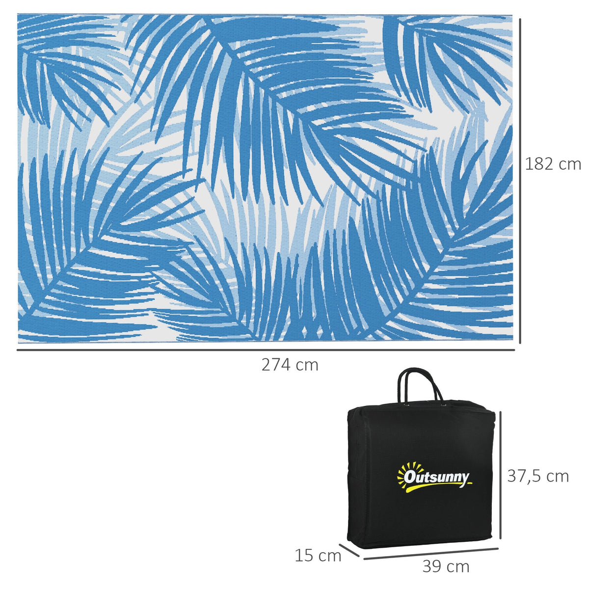 Reversible Rug, 182x274cm Outdoor Camping Patio, Blue Plastic