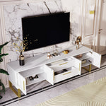 High-Gloss TV Cabinet Engraved Door Gold Handles & Feet Storage