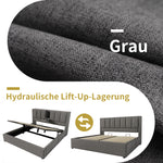 Upholstered Bed 140x200 with Storage & Charging Station, Grey Linen