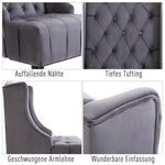 Wingback Chair Recliner, Tufting Raised Legs, Grey Velvet