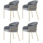 Dining Chair Set of 4, Leisure Chair with Metal Legs, Grey Velvet