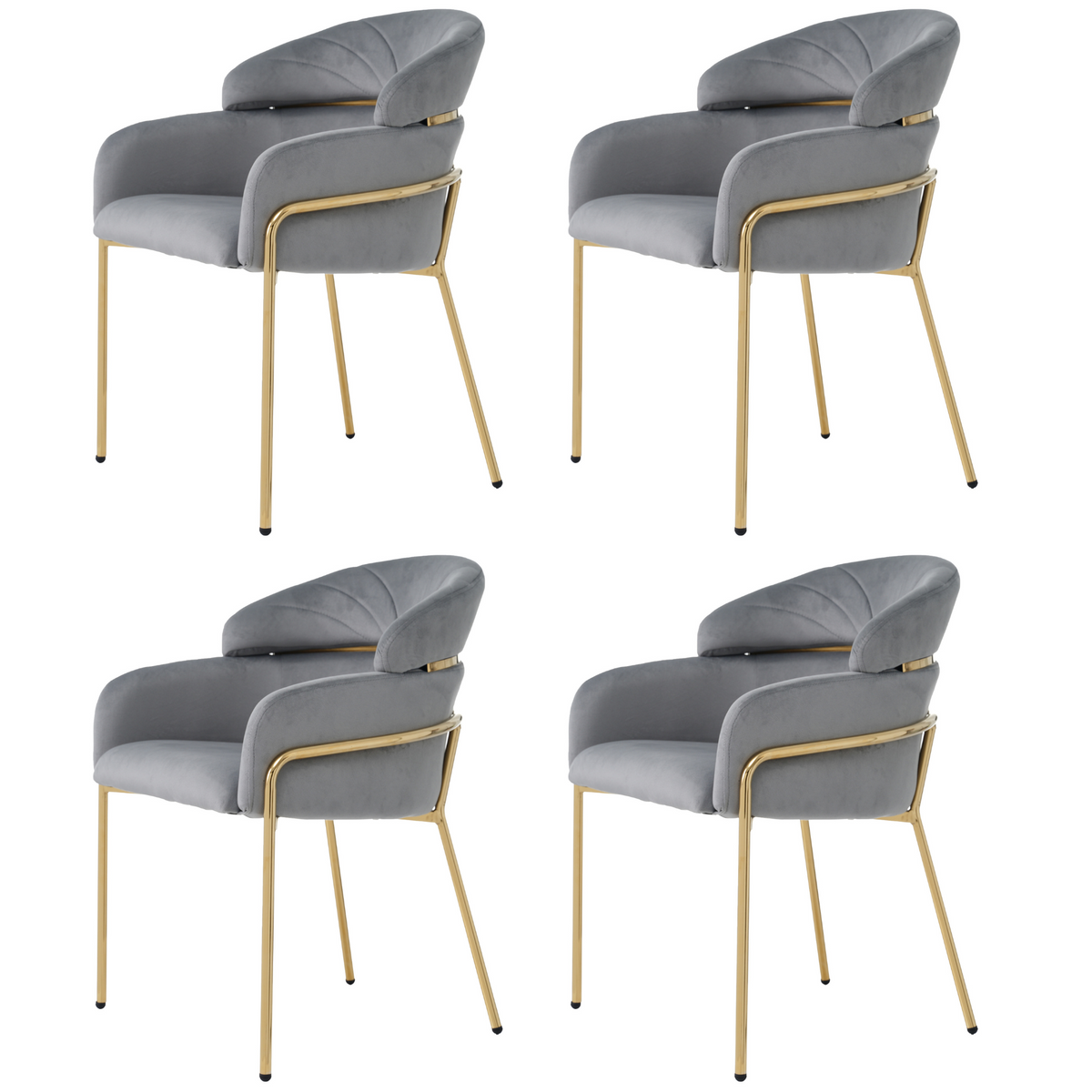 Dining Chair Set of 4, Leisure Chair with Metal Legs, Grey Velvet