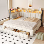 Upholstered Sofa Bed with Storage & LED Lighting, Beige Velvet