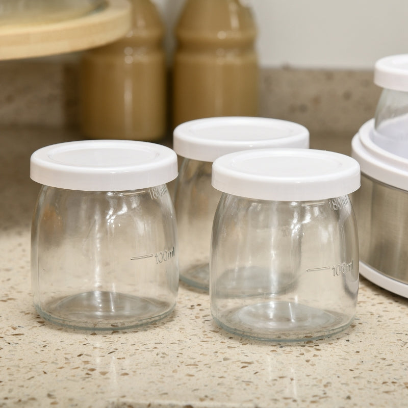 Yogurt Maker Machine, 7 Glass Jars, Stainless Steel, Silver and White