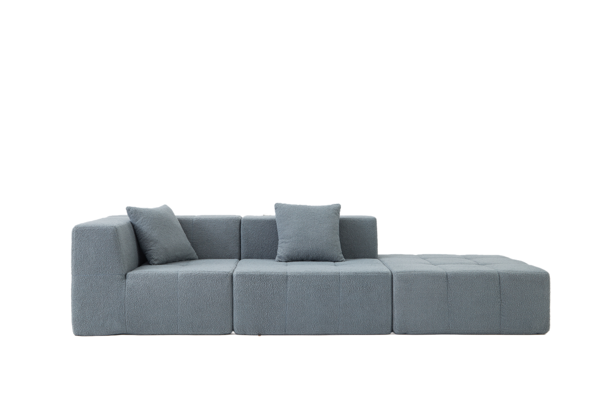 Shaped Convertible Modular Couch 3-Seat Boneless No Assembly - Gray
