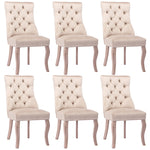Dining Chair Set of 6 High Back Button Tufted Solid Wood Frame Beige Velvet