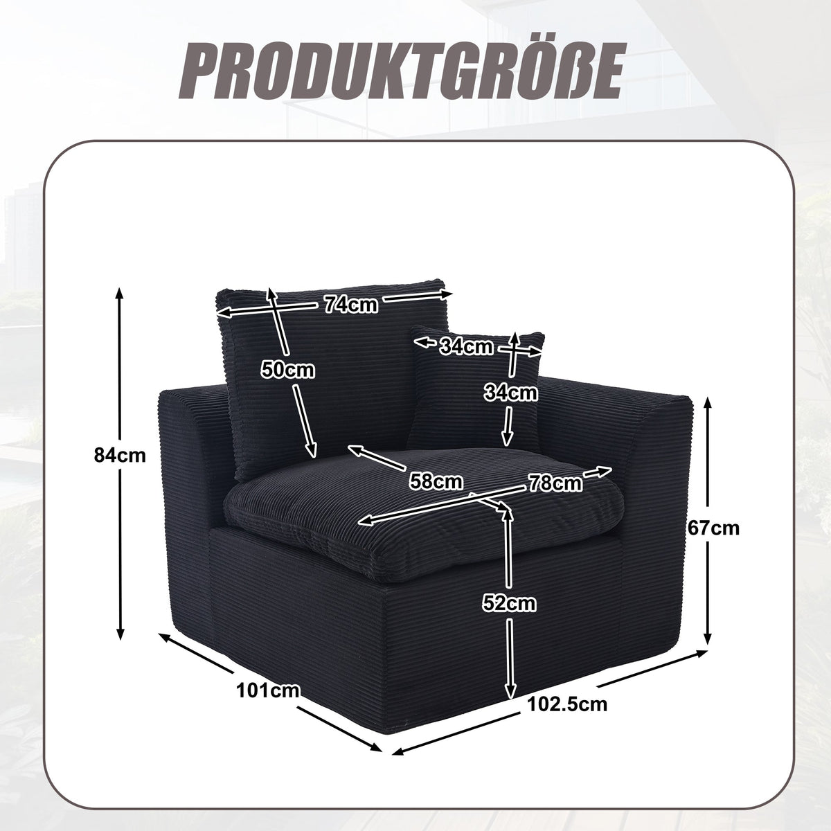 Nordic Style Single-Seater Armchair with Cushions - Fabric
