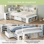 LED upholstered bed, 140 × 190 cm, hydraulic bed, 2-in-1 storage drawers at the foot of the bed, built-in LED light strips on both sides of the bed, slatted base, mattress not included, velvet, grey.