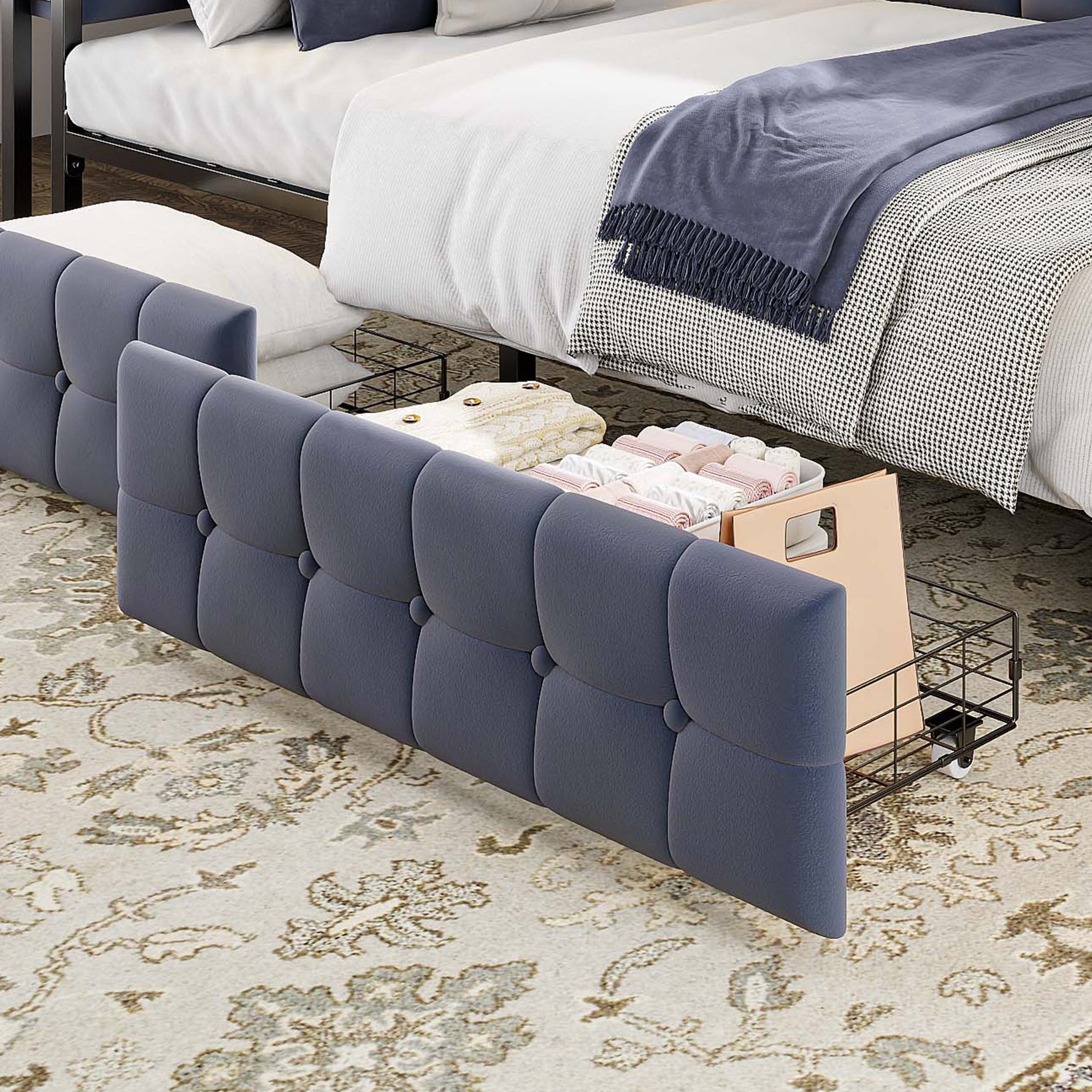 Upholstered Sofa Bed 90x200 Multifunctional LED USB/Type-C Drawers Grey