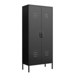 Metal Storage Cabinet with Doors and Adjustable Shelves, Black Metal