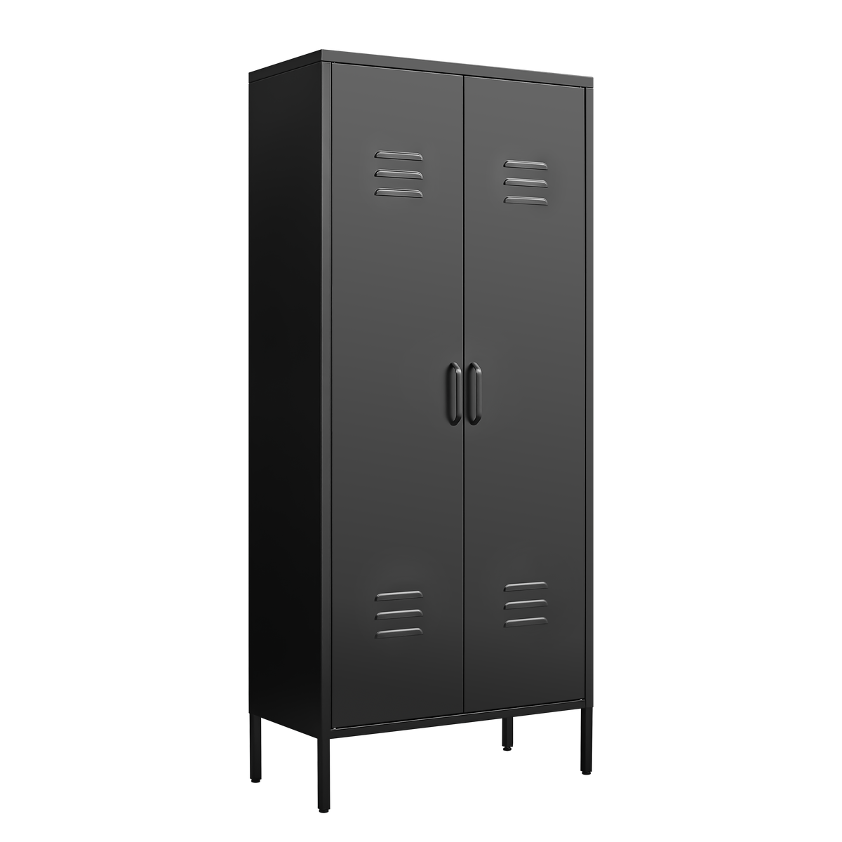 Metal Storage Cabinet with Doors and Adjustable Shelves, Black Metal