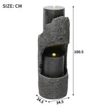 Garden Fountain with LED Lighting, Water Pump and Decorative Basin, Grey Artificial Stone