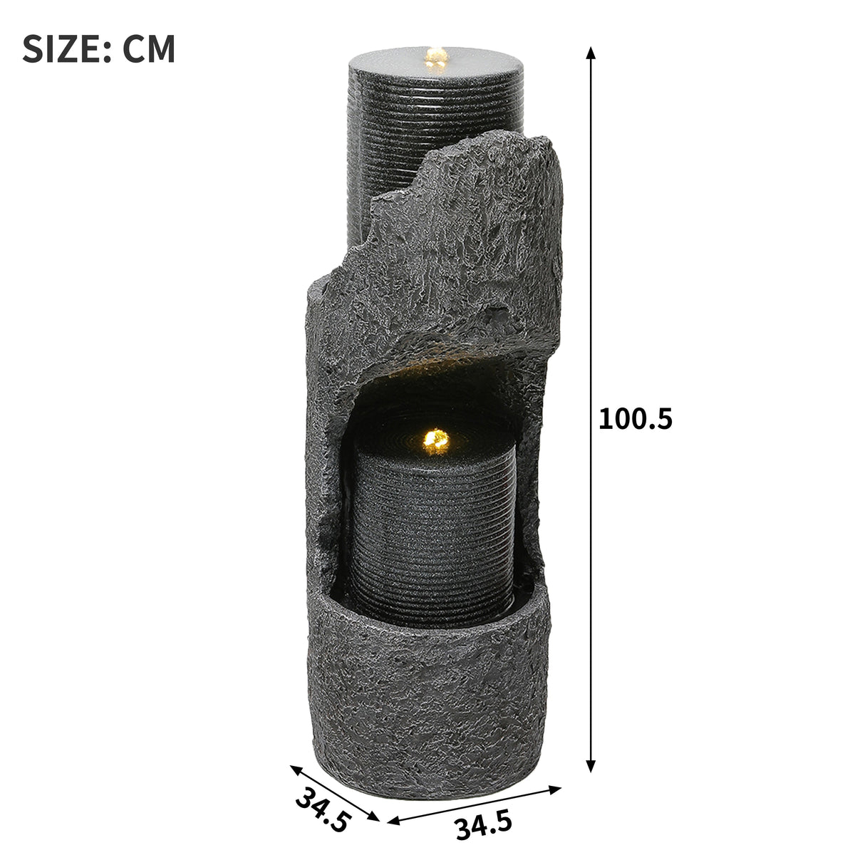 Garden Fountain with LED Lighting, Water Pump and Decorative Basin, Grey Artificial Stone