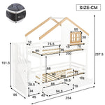 Bunk Bed with Storage Stairs, House Design 90x200cm, Pine/MDF White/Natural