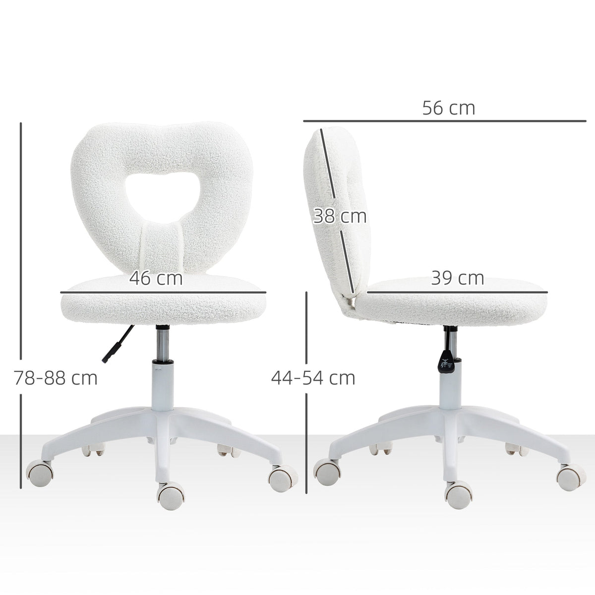 Desk Chair, Swivel Home Office Chair with Heart-Shaped Backrest, Height-Adjustable, White