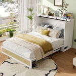 Mobile Wall Bed 140x200 Convertible Storage Drawers Shelf USB/Power Outlet - White