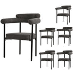 Dining Table and Chair Set (7-Piece) 6 Suede Armchairs Designer Metal Legs - Grey