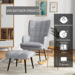 Rocking Chair with Stool, Armchair, Relaxing, 130 kg, Light Grey
