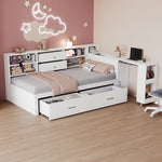 Wooden Sofa Bed 90x200cm Multifunctional Storage Pull-Out Desk, White